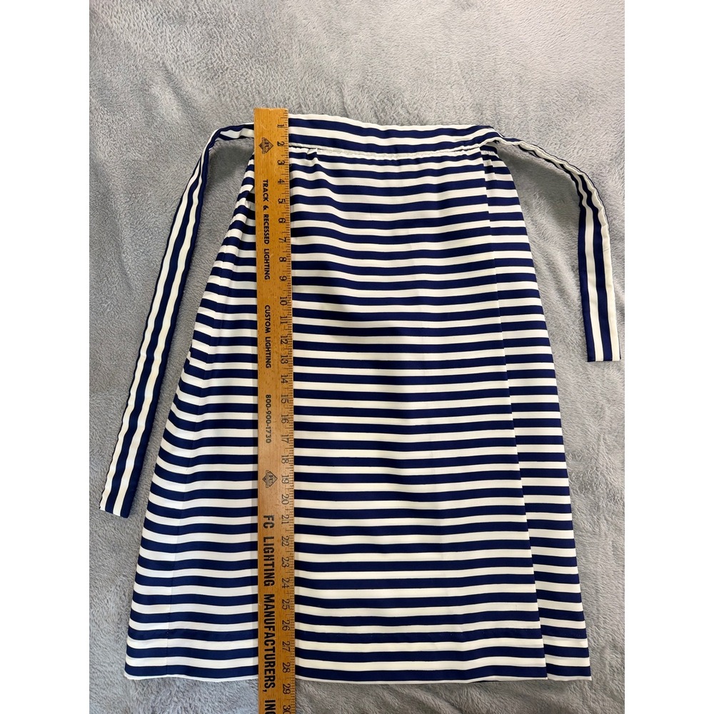 Navy White Breton Stripe Wrap Midi Skirt Tie Waist Nautical Coastal Size 10 - Picture 7 of 7